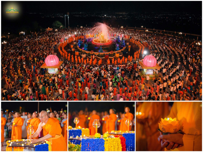 Những ngọn đăng lung linh tượng trưng cho ánh sáng trí tuệ của Phật Pháp