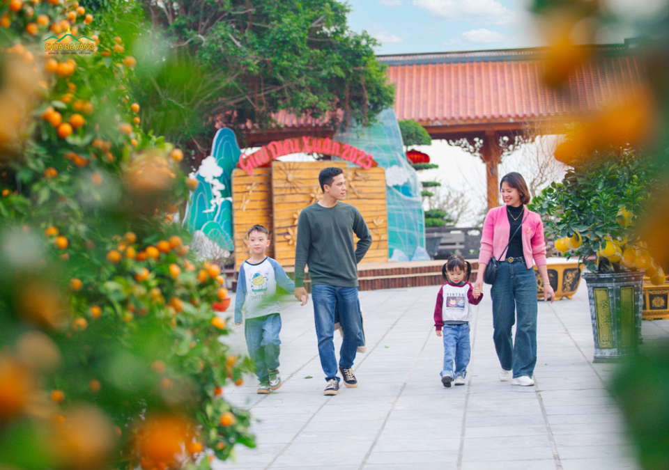 Những cây quất góp phần tạo nên không khí xuân ấm áp, chào đón du khách thập phương về tham quan