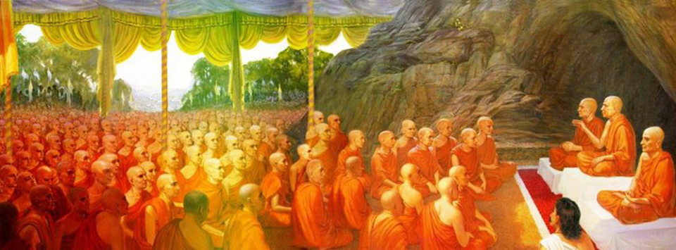 Tôn giả Đại Ca Diếp làm chủ trì kết tập kinh điển lần thứ nhất (ảnh minh họa)