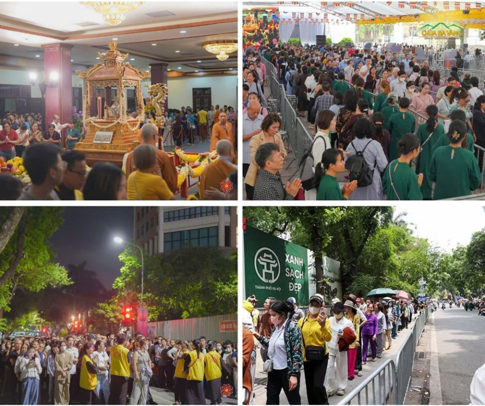 Dù có người xếp hàng chờ đợi 5-6 tiếng đồng hồ để được chiêm bái xá lợi Phật, nhưng mọi người đều hoan hỷ