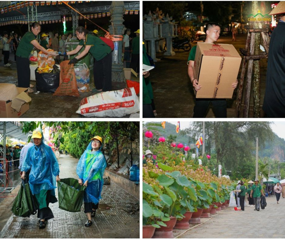 Mọi người hoan hỷ làm việc góp phần cho lễ chiêm bái Xá lợi