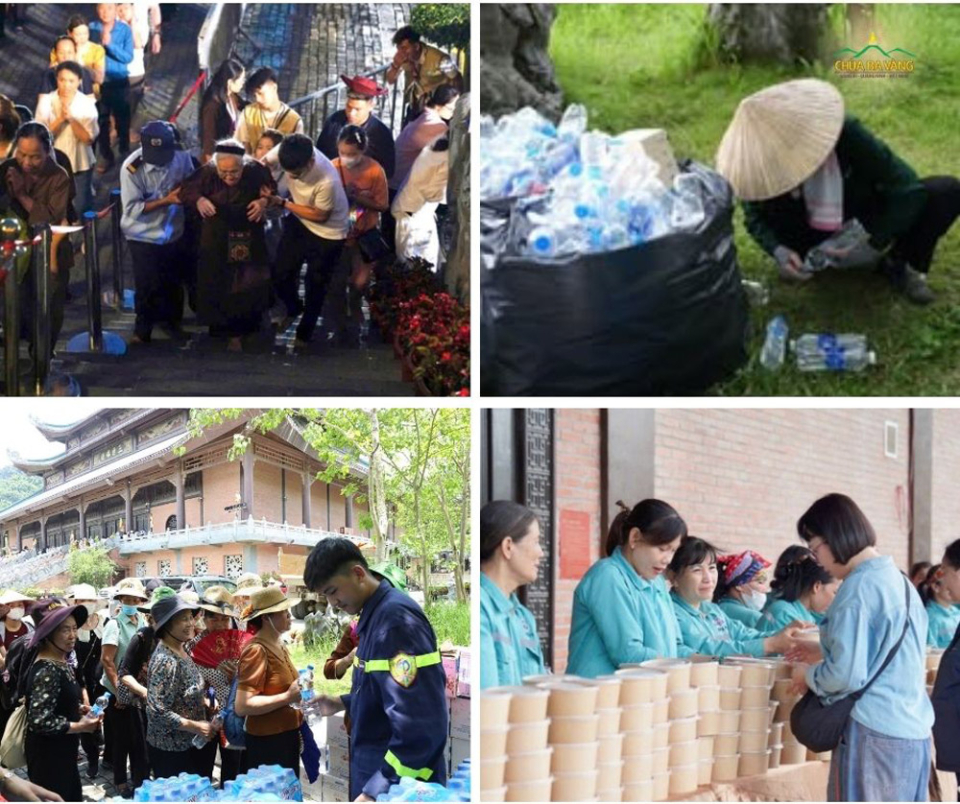 Các tình nguyện viên hỗ trợ chiêm Xá lợi Phật tại chùa Bái Đính