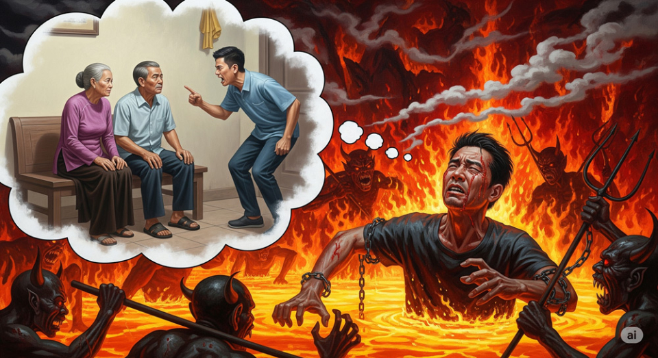 Bất hiếu cha mẹ là một trong những tội bị đày xuống địa ngục (Ảnh minh họa)