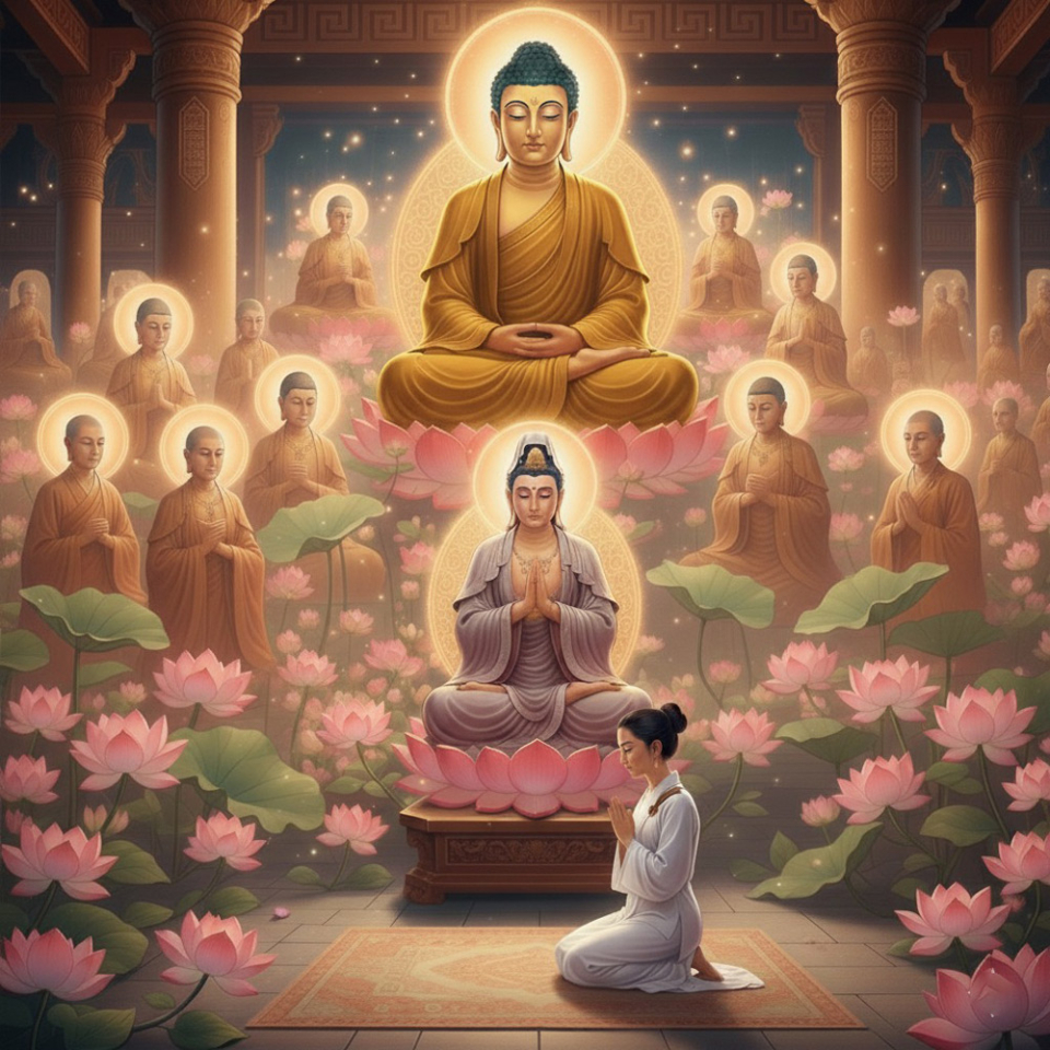 Ngày đêm thường nhớ nghĩ điều thiện sẽ là tạo duyên lành cho ta được gần gũi chư Phật, Bồ tát cùng các vị Thánh chúng (ảnh minh họa)