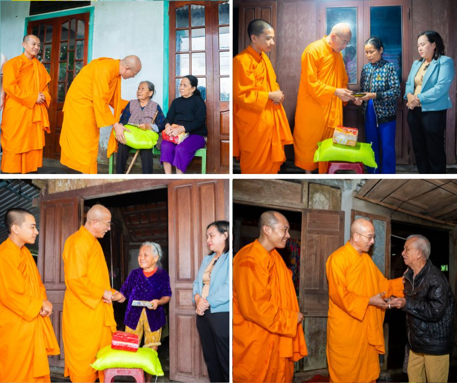 Chư Tăng, Phật tử chùa Ba Vàng đã đến trực tiếp thăm, trao tặng quà tại các hộ gia đình xã Chân Mây