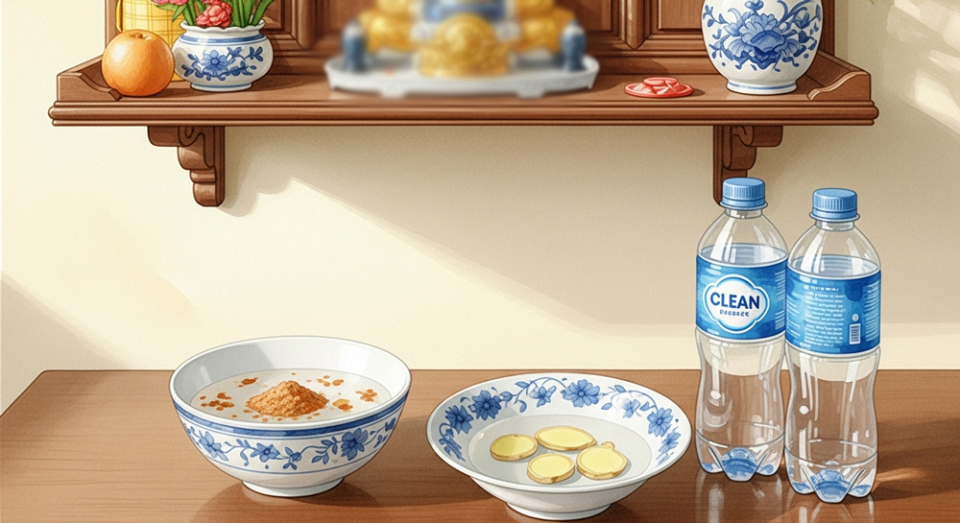 Có thể dùng các loại nước thơm và sạch để bao sái ban thờ (Ảnh minh họa)
