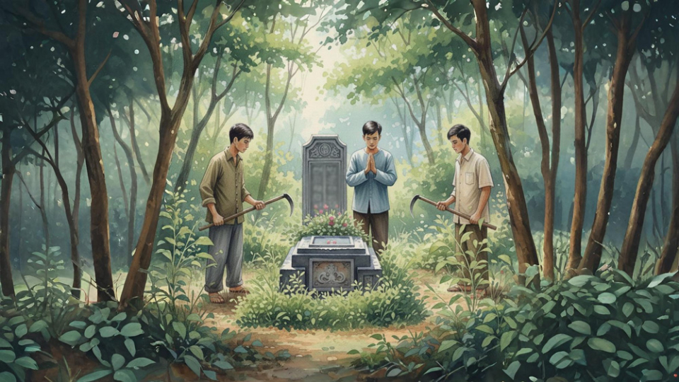 Trước khi dọn chặt cây cỏ quanh phần mộ, chúng ta cũng nên khấn với các hương linh, quỷ thần đang trú ngụ tại đây (Ảnh minh họa)