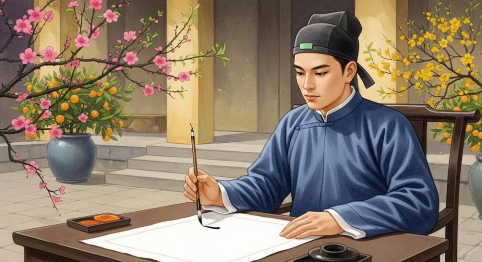 Khai bút đầu năm là tục lệ của các nhà Nho thời xưa, mong muốn được những điều tốt lành trong năm mới (Ảnh minh họa)