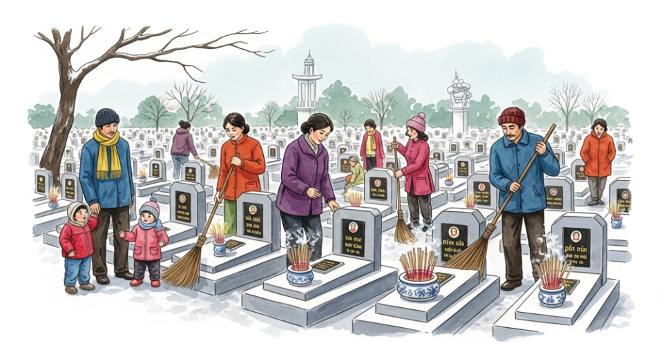 Tạ mộ là phong tục thể hiện thiện tâm của người sống hướng tới gia tiên quá vãng, mong muốn ngày Tết gia tiên về sum họp cùng gia đình (Ảnh minh họa)