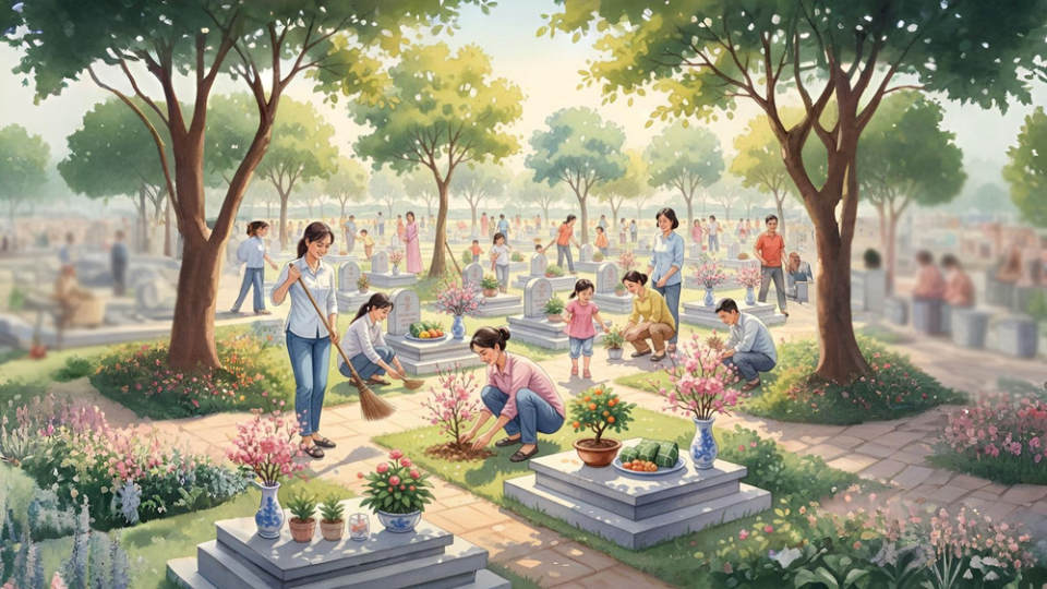 Lễ tảo mộ thanh minh thường diễn ra vào tháng 3 Âm lịch (Ảnh minh họa)