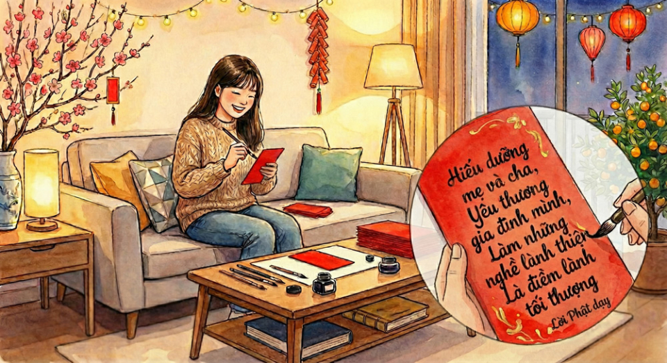 Tự tay làm các tấm thiệp lì xì in lời Phật dạy tặng mọi người trong dịp tết sẽ rất ý nghĩa (Ảnh minh họa)