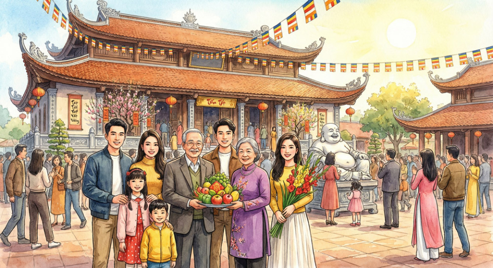 Đi lễ chùa đầu năm là truyền thống tốt đẹp của người Việt để cầu an, cầu phúc trong năm mới (Ảnh minh họa)