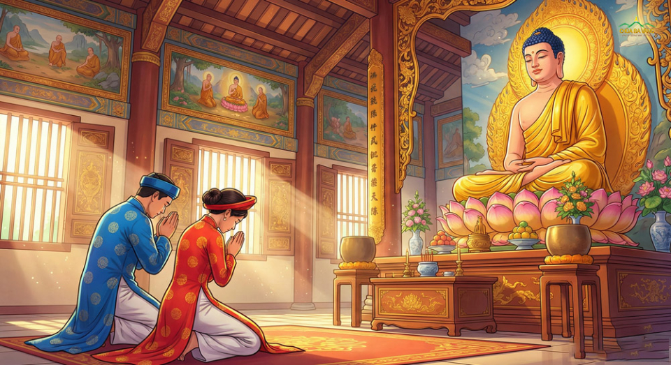 Đến chùa với tâm thành kính Tam Bảo, gia chủ sẽ được phước báu (ảnh minh họa)