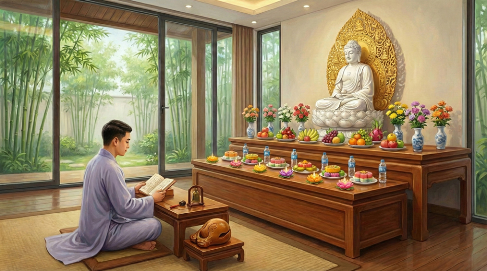 Tụng đọc và hành trì kinh Dược Sư giúp tiêu trừ bệnh tật, tăng phúc thọ (Ảnh minh họa)
