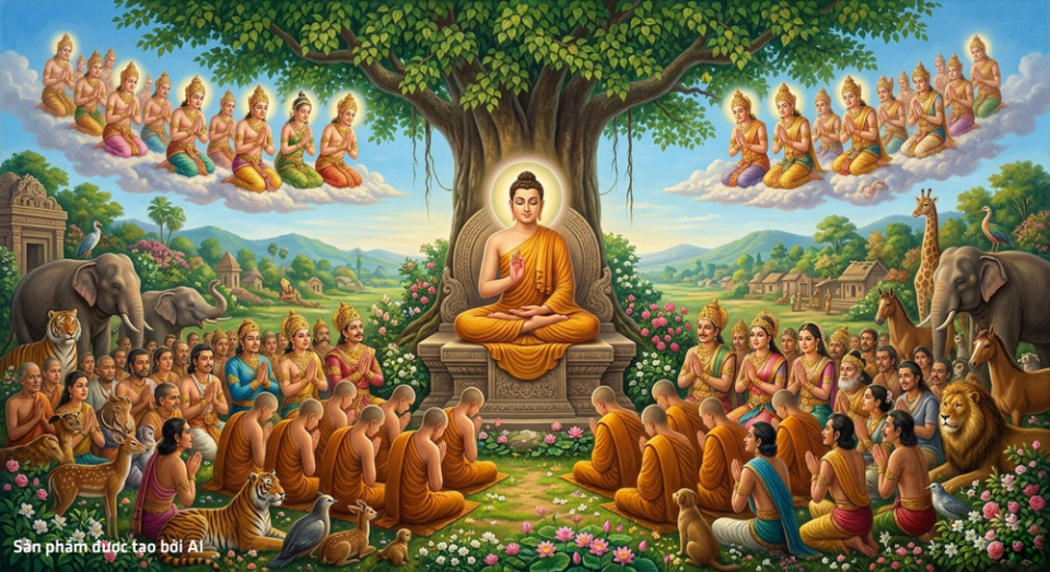 Dâng nước cúng dường tắm Phật với tâm mong nguyện muôn loài chúng sinh đều được kết duyên lành với chính Pháp của Phật (ảnh minh họa)