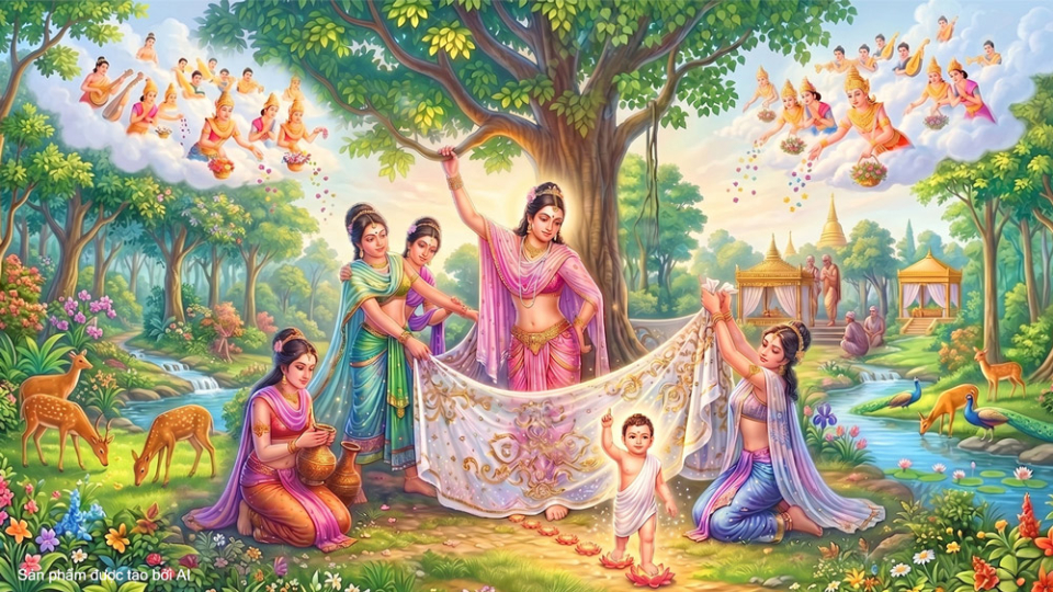 Khi vừa đản sinh, Thái tử Tất Đạt Đa đi liền bảy bước hoa sen (ảnh minh họa)