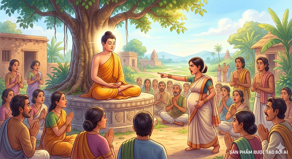 Cinca độn khúc gỗ vào bụng, giả mang thai để vu khống Đức Phật trước đám đông (ảnh minh họa)