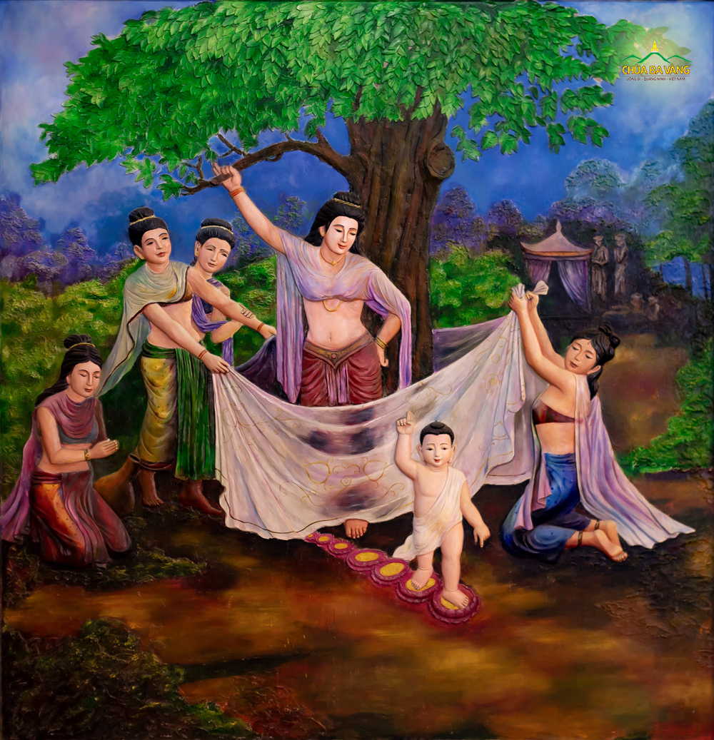 Hình ảnh Đức Phật đản sinh giữa thiên nhiên, rừng cây bạt ngàn, muôn hoa đua nở (ảnh minh họa)