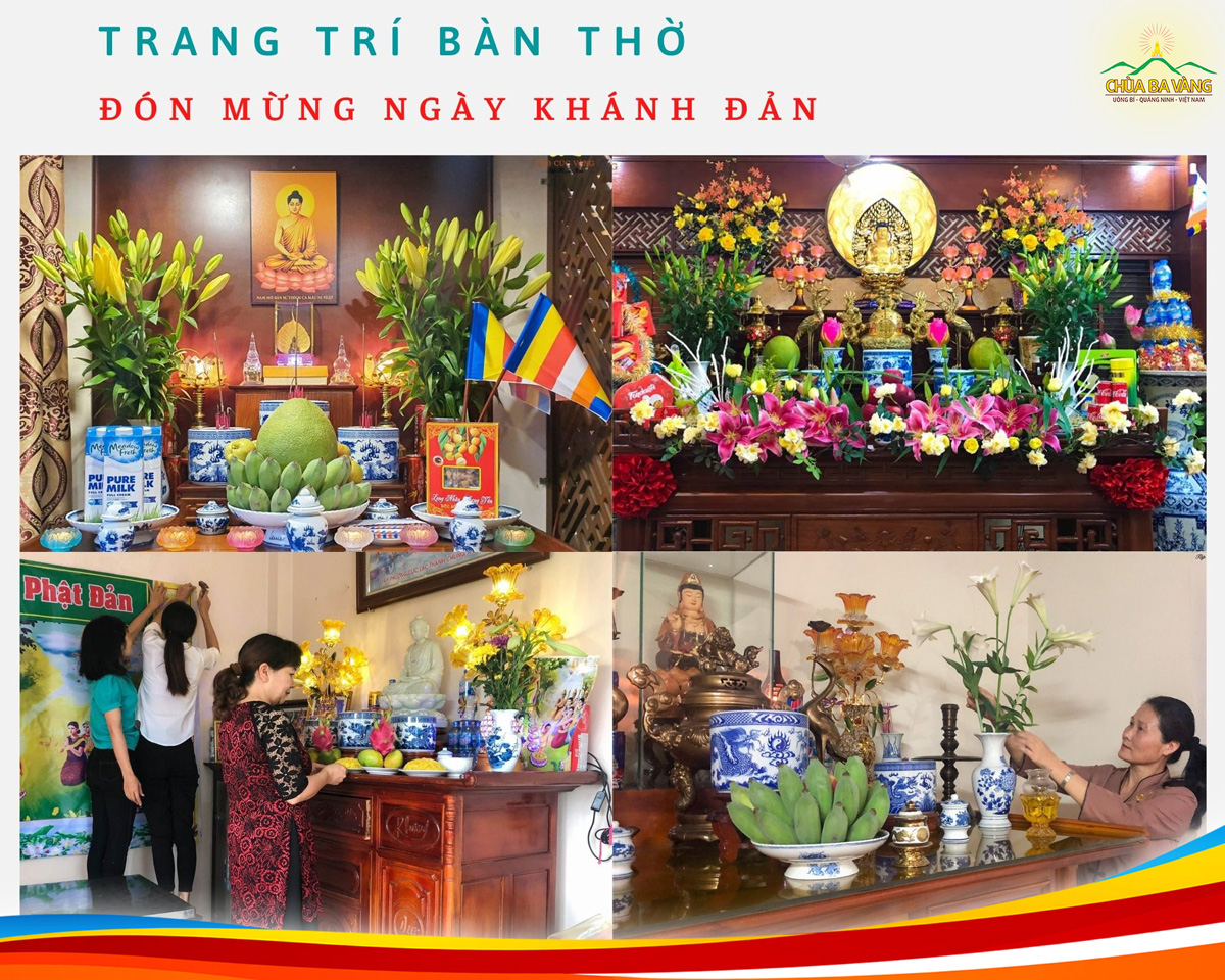 Phật tử trang trí bàn thờ thật đẹp nhân ngày Khánh đản của Đức Tôn Sư