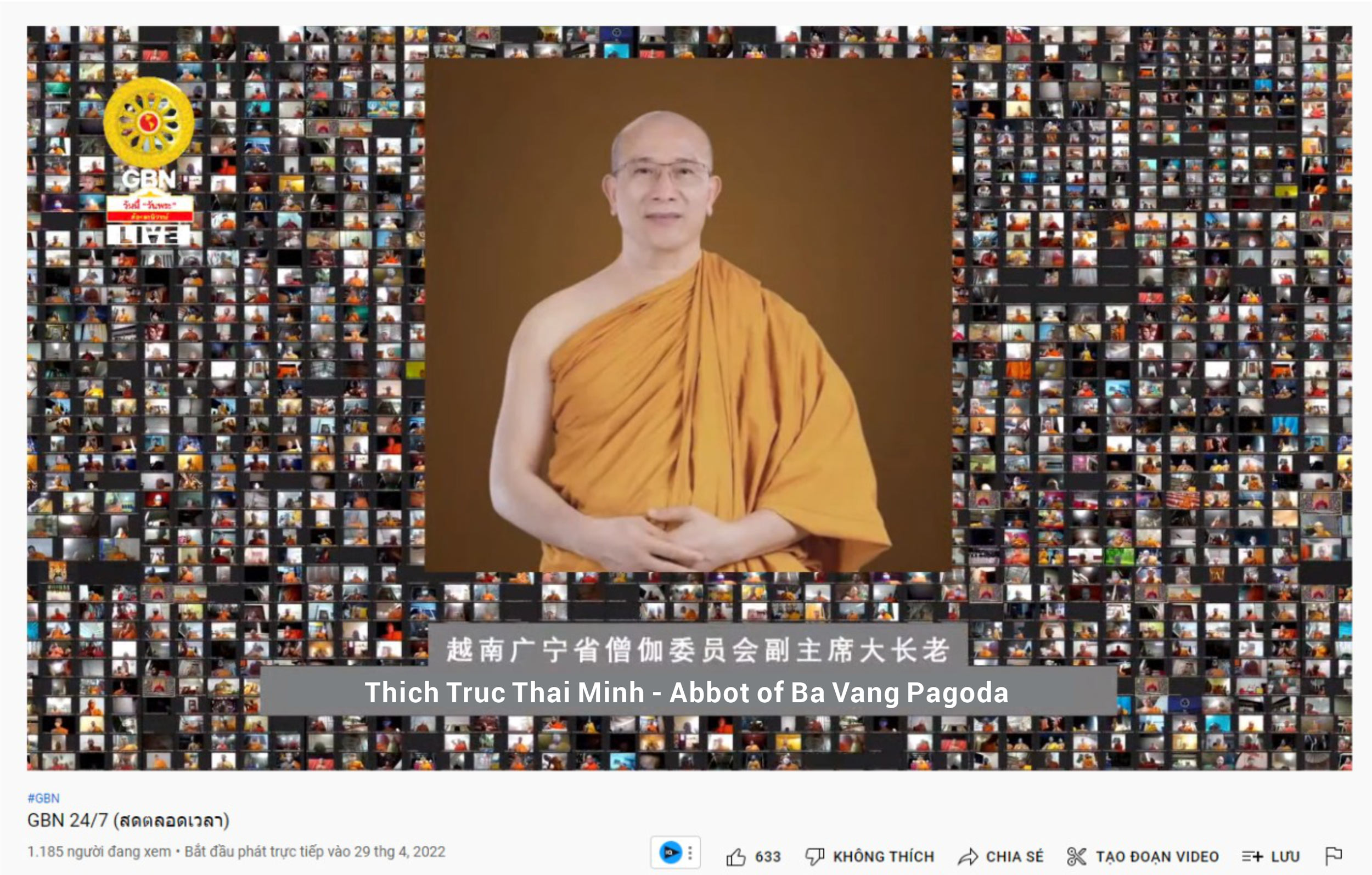 Hình ảnh Thầy Thích Trúc Thái Minh được giới thiệu trên kênh truyền thông của chùa Dhammakaya - Thái Lan