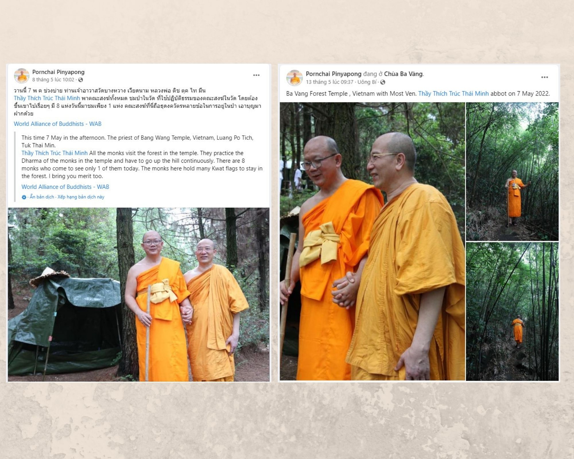 Thầy Pornchai Pinyapong đăng hình ảnh trải nghiệm tại khu rừng thiền Tăng chùa Ba Vàng