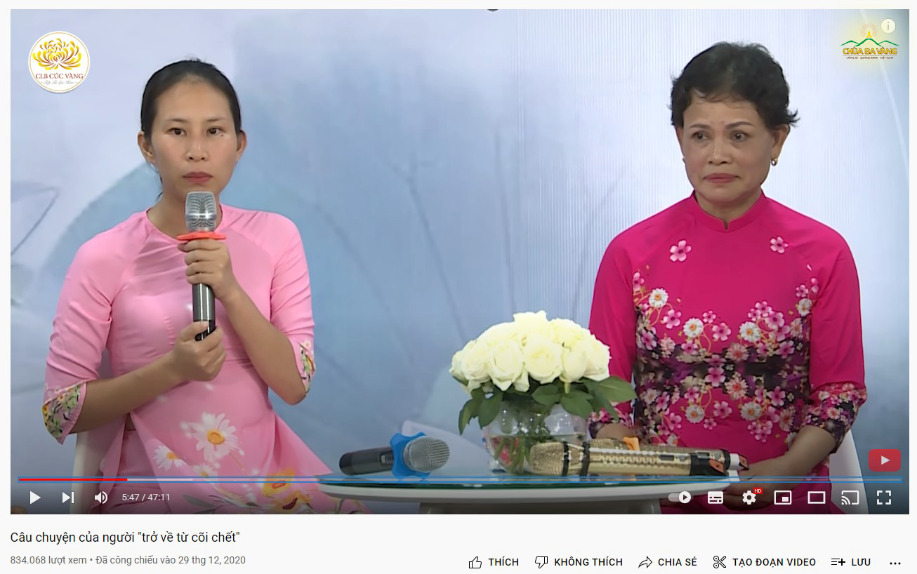 Phật tử Phạm Thị Trà My kể lại câu chuyện vượt bệnh hiểm nghèo của mẹ chồng Nguyễn Thị Kim Vân trong video Câu chuyện của người 