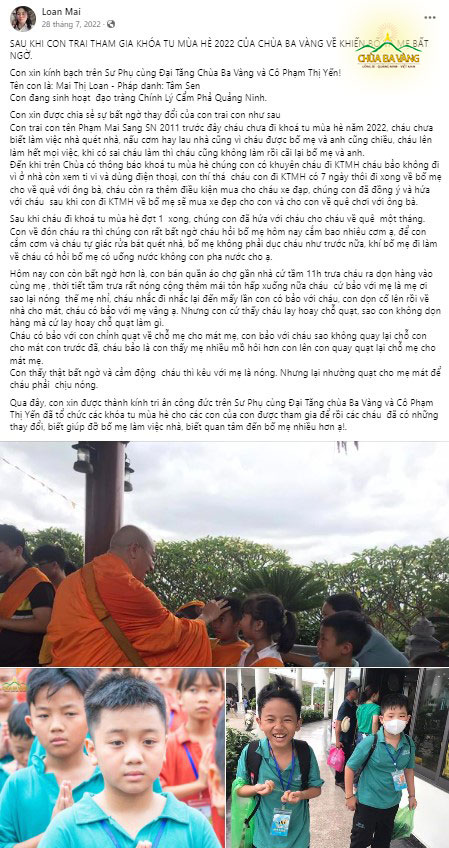 Câu chuyện trưởng thành của Nguyễn Mai Sang được mẹ cậu bé chia sẻ trên trang facebook