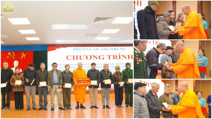 Thầy Thích Trúc Thái Minh trao tặng 50 suất quà trị giá 25 triệu đồng tới người có công và các gia đình có hoàn cảnh khó khăn tại phường Quang Trung