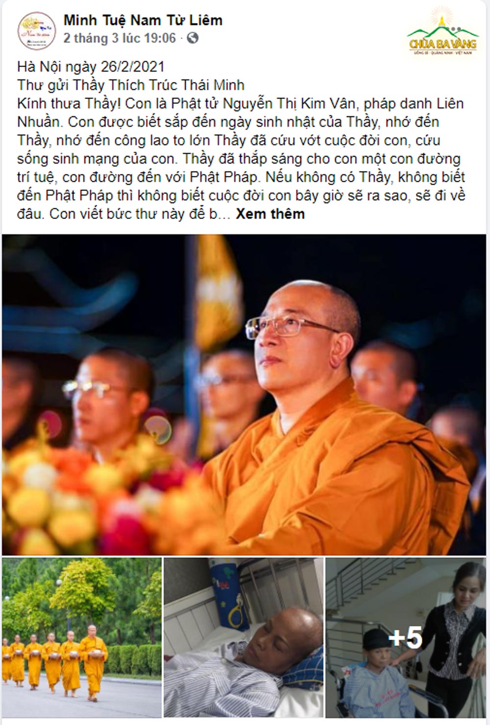 Chia sẻ của Phật tử Nguyễn Thị Kim Vân được đăng trên trang Facebook Minh Tuệ Nam Từ Liêm