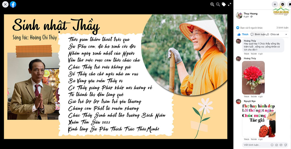 Với tấm lòng tri ân Phật tử Hoàng Chí Thủy sáng tác bài thơ: “Sinh nhật Thầy” kính mừng sinh nhật Sư Phụ