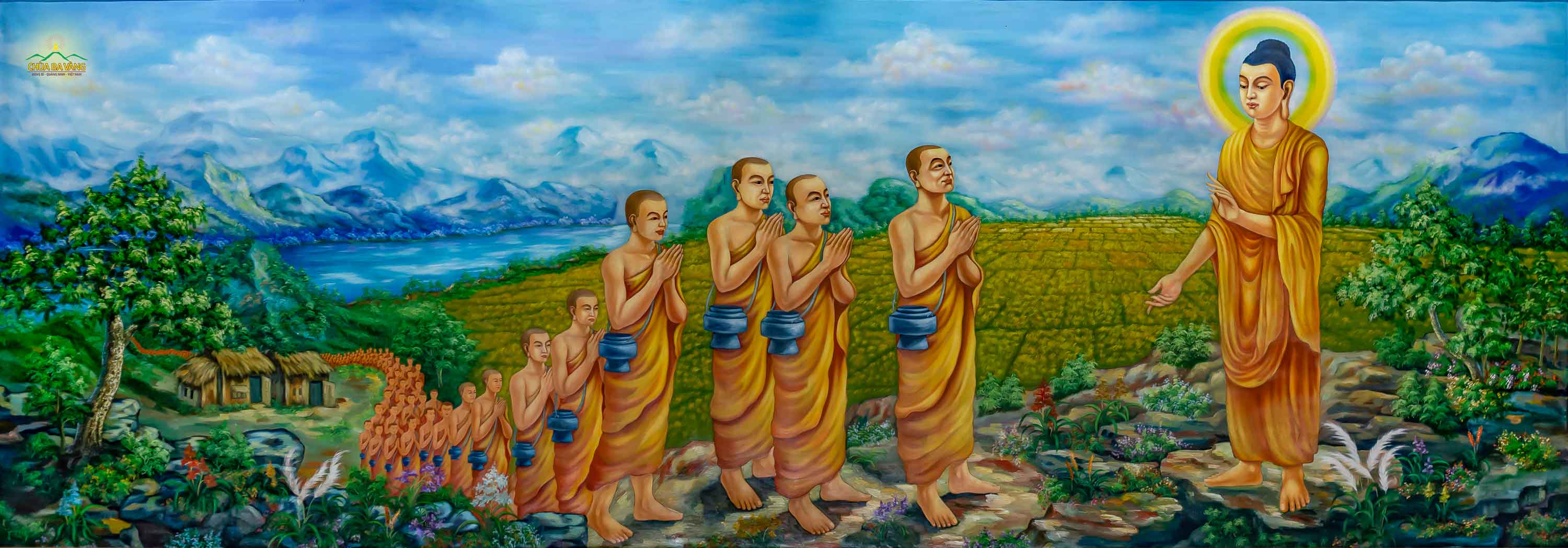 Đức Phật và Tăng đoàn ôm bình bát đi vào làng mạc để khất thực (ảnh minh họa)