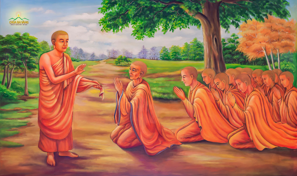 Bà Kiều Đàm Di và 500 người nữ đến thưa Ngài A Nan bạch thỉnh xin Đức Phật cho xuất gia