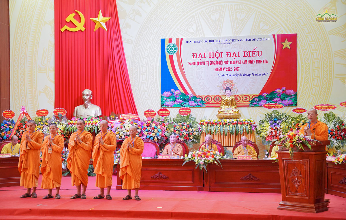 Thay mặt BTS GHPGVN huyện Minh Hóa, Đại đức Thích Trúc Thái Minh - Trưởng Ban Trị sự bày tỏ mong muốn tiếp tục nhận được sự ủng hộ giúp đỡ hơn nữa của BTS GHPGVN tỉnh và Chính quyền các cấp để Phật giáo huyện phát triển vững chắc, góp phần vào sự phát triển chung của Phật giáo tỉnh nói riêng và Phật giáo Việt Nam nói chung