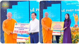 Thầy Thích Trúc Thái Minh trao quà nhân mùa Phật đản tại Minh Hóa, Quảng Bình