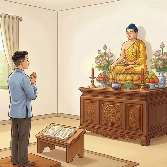 Bàn thờ Phật tại gia đơn giản: Hướng dẫn bài trí đúng, được phúc lành